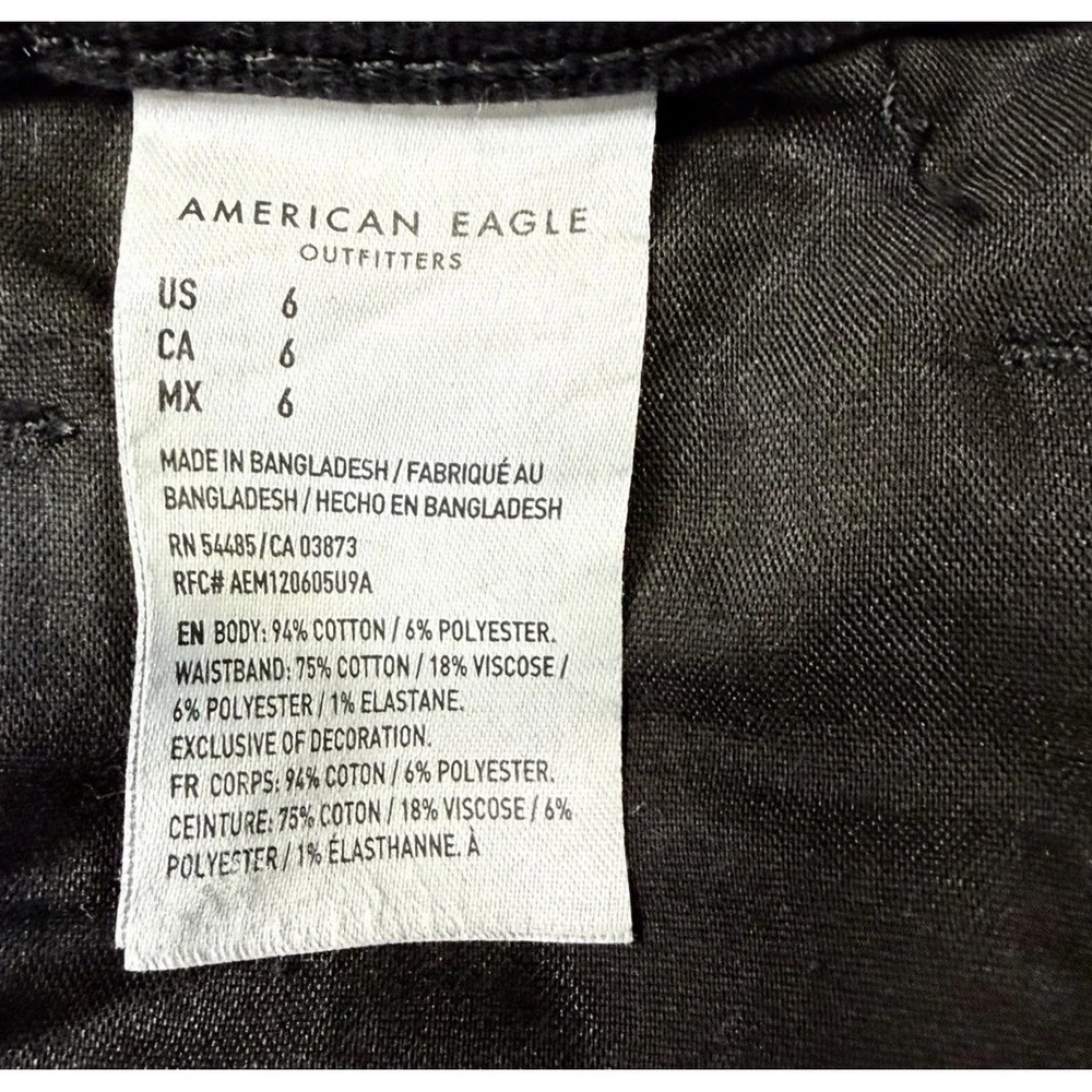 American Eagle Super High Rise Shortie Cut off Denim Shorts Black Sz‎ 6 Festival